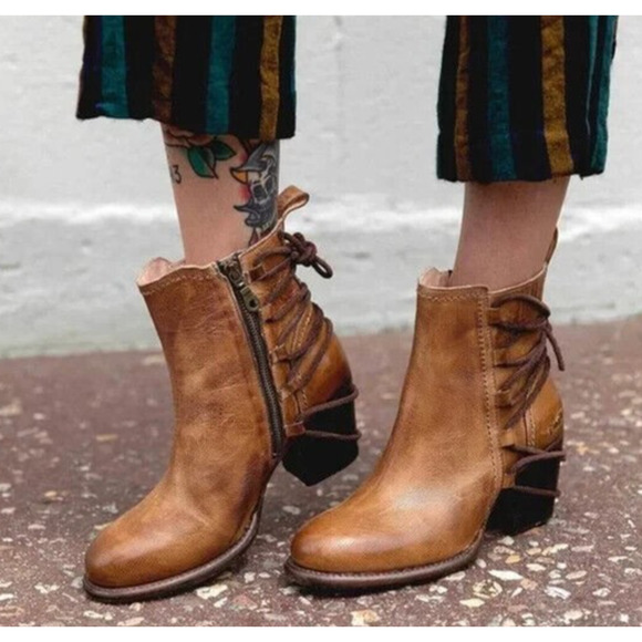 Bed Stu Blaire Leather Ankle Boot Tan Rustic Cobbler Lace Boots Women's Size 9 - Picture 1 of 16